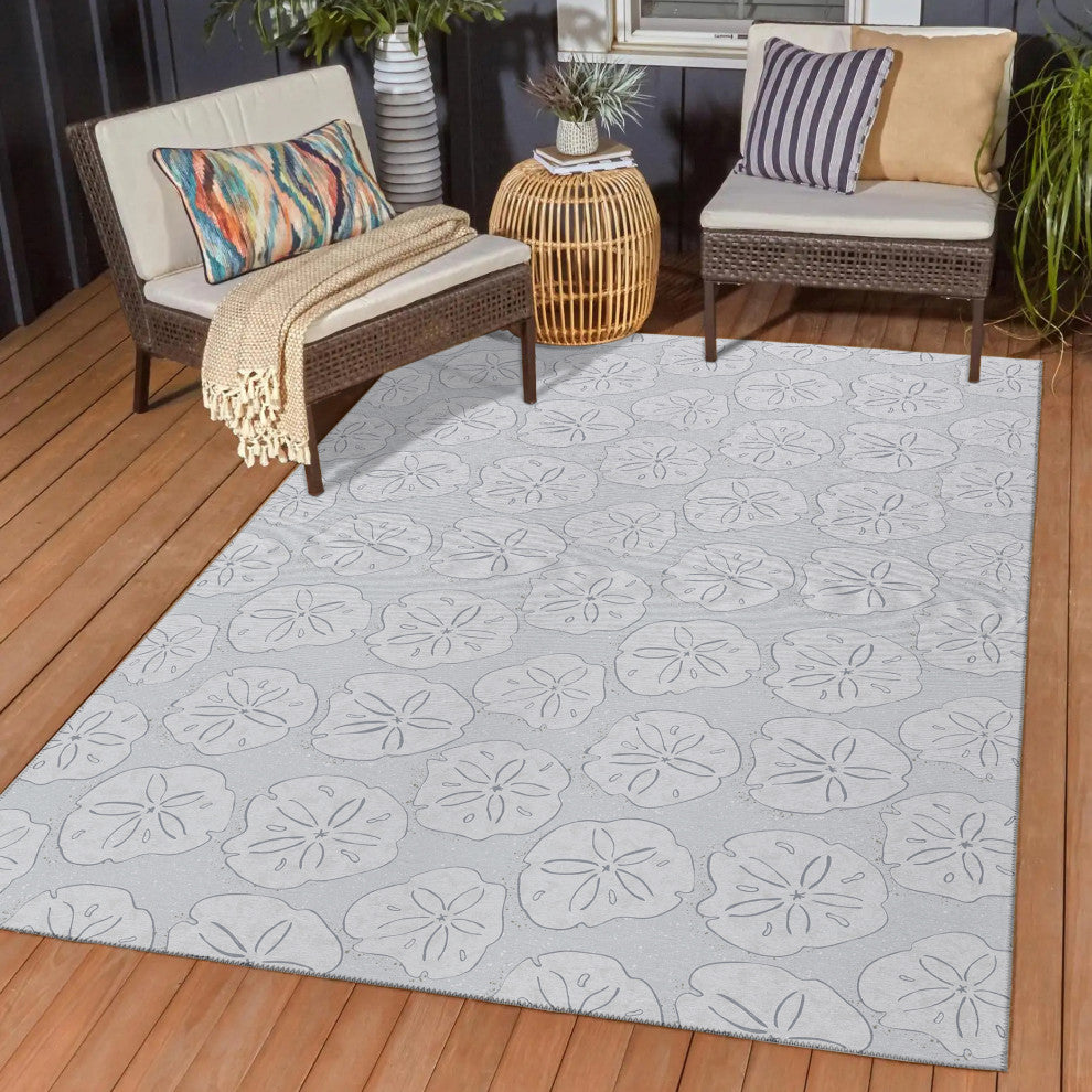 Indoor/Outdoor Seabreeze SZ10 Silver Machine Washable 10' x 14' Rug
