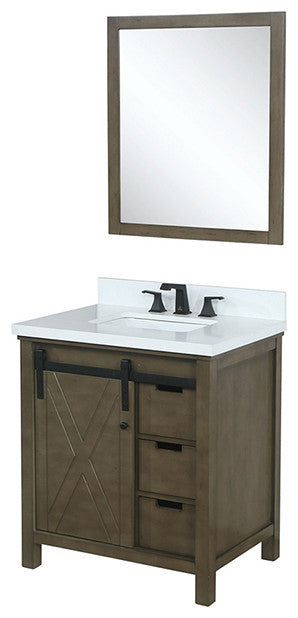 Marsyas 30" Vanity, White Square Sink and 28" Mirror, Rustic Brown
