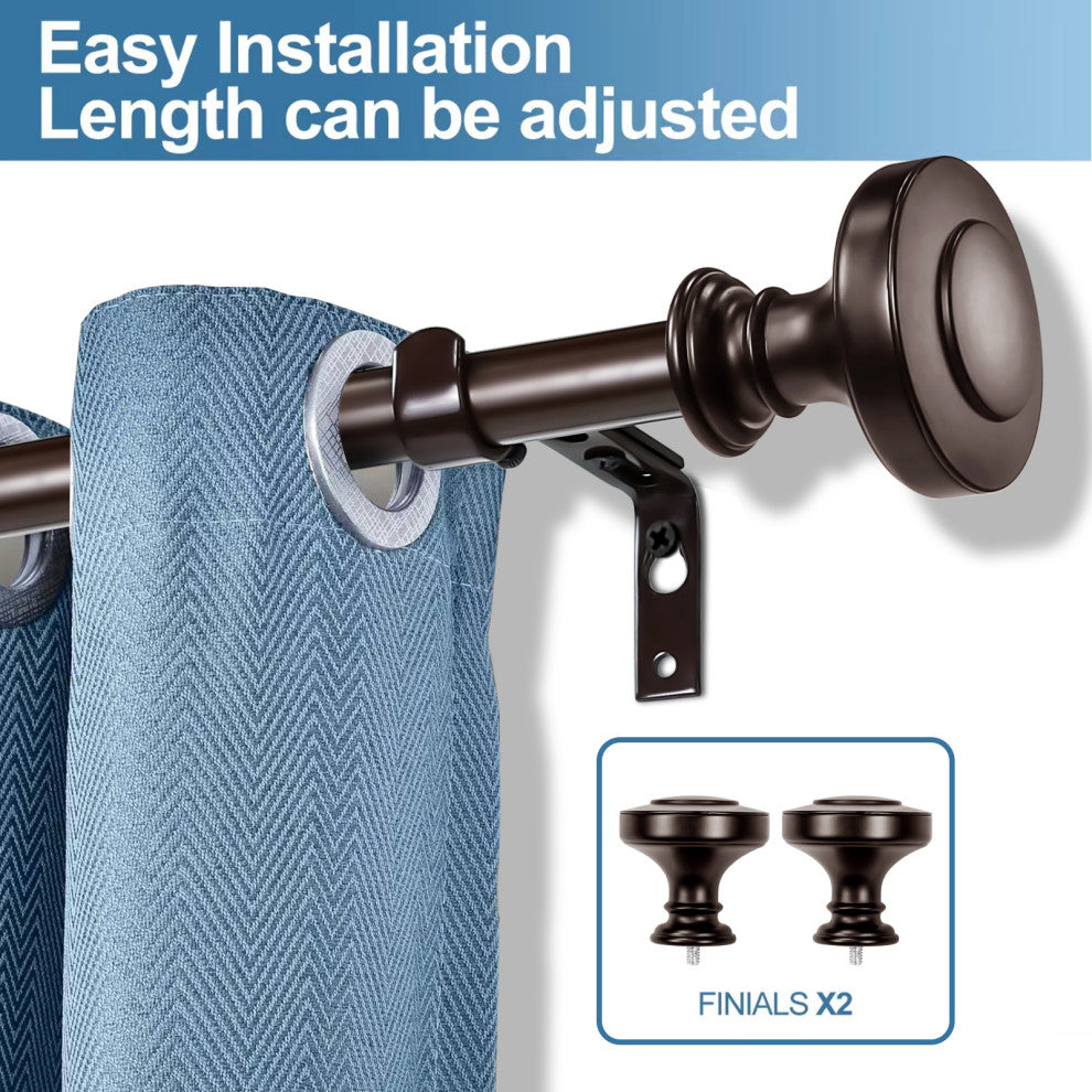 1" Semplice Drapery Curtain Rod, Bronze, 84"-120"