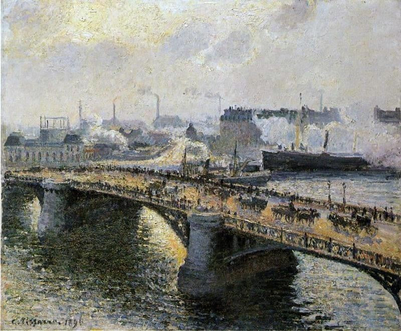 Camille Pissarro The Pont Boieldieu   Rouen: Sunset  Misty Weather Canvas Wrap