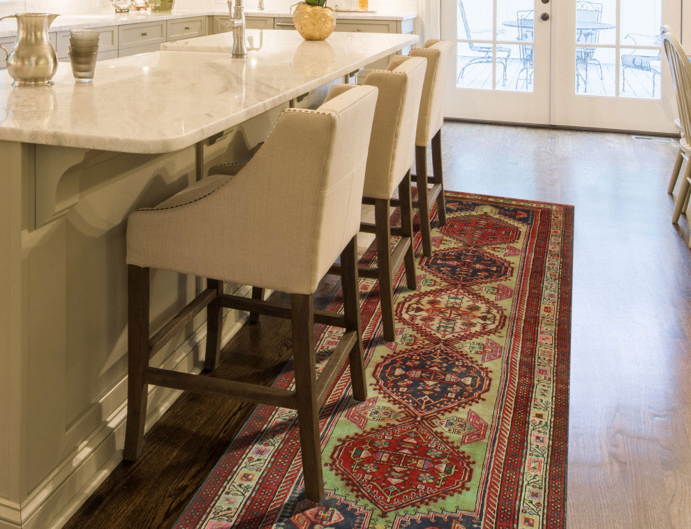 Fine Vintage Distressed Aisha Light Green/Beige Runner, 3'10x9'7