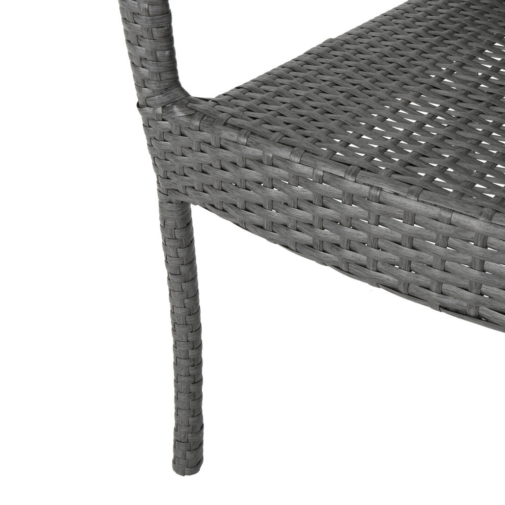 GDF Studio 5-Piece Ivey Outdoor Wood and Wicker Dining Set, Gray Finish/Gray