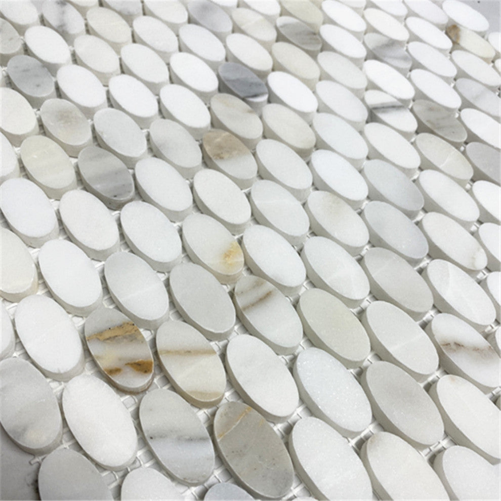 Calacatta Gold Calcutta Marble Ellipse Oval Mosaic Tile Honed, 1 sheet