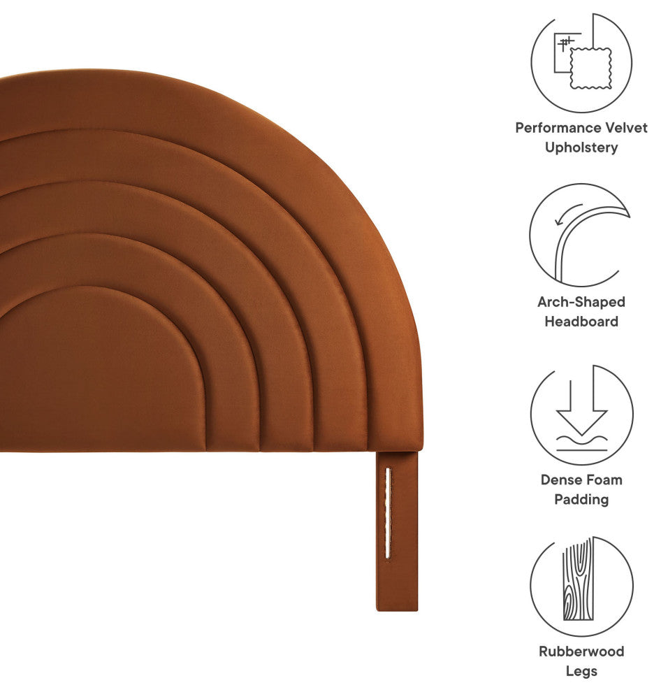 Solana Arched Performance Velvet King Headboard, Rust