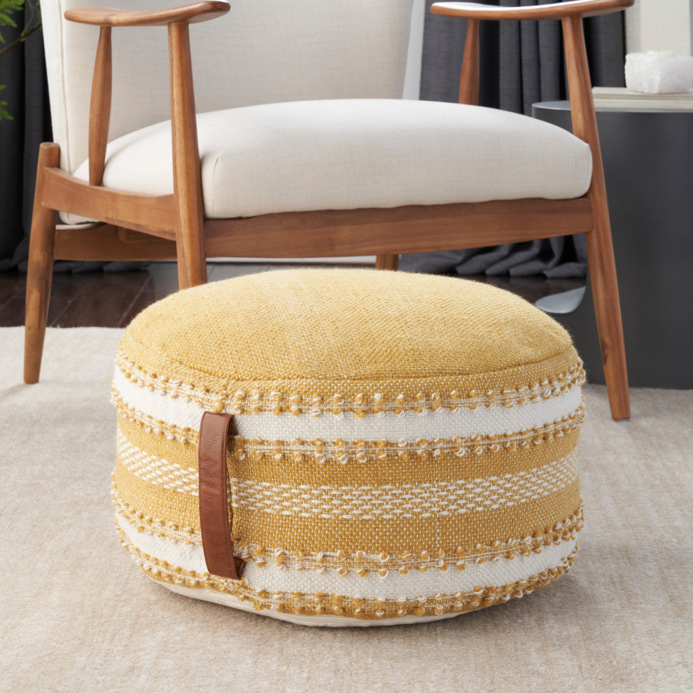 Mina Victory VJ088 Pouf, Yellow, 20" x 20" x 12"