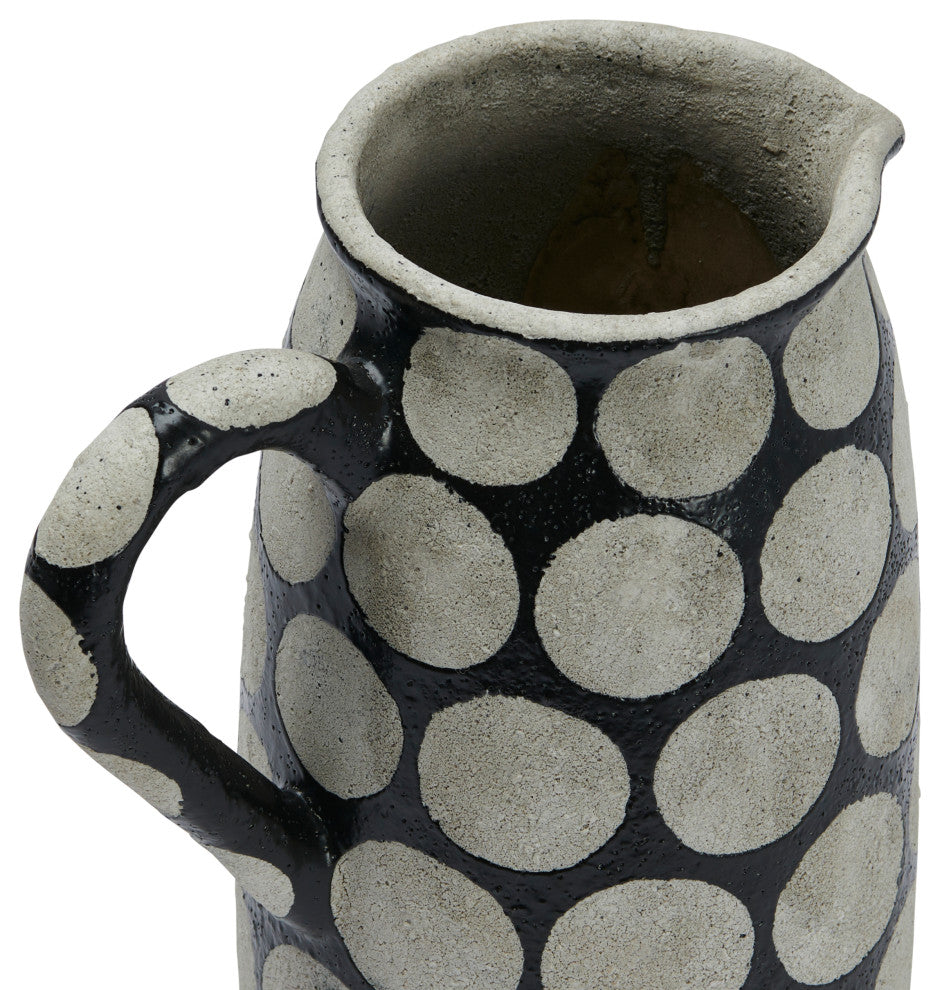 Terracotta Pitcher or Vase with Wax Relief Dots, Natural, Black
