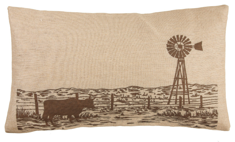 Windmill Burlap Pillow, 26"x16"