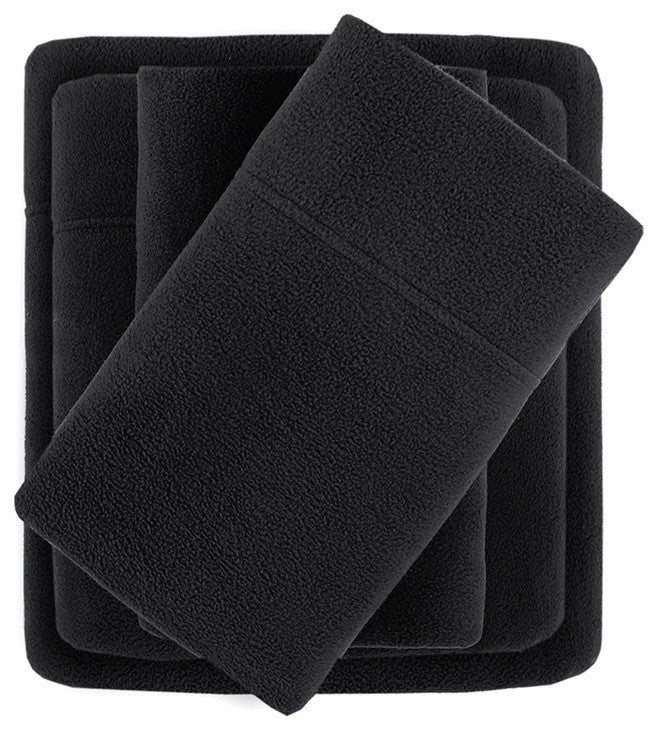 True North by Sleep Philosophy Microfleece Warm Sheet Set, Black, Queen