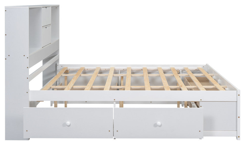 Gewnee King Size Platform Bed with Storage Headboard and 8 Drawers