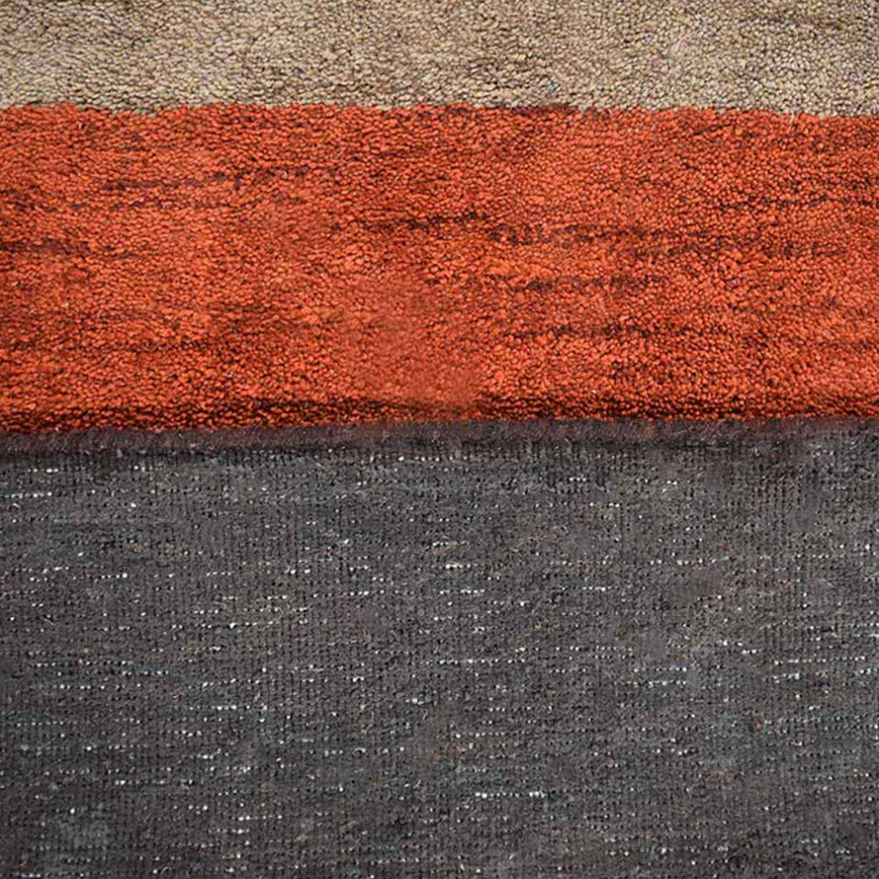 Hand Knotted Loom Silk Mix Area Rug Contemporary Brown Red, [Square] 10'x10'