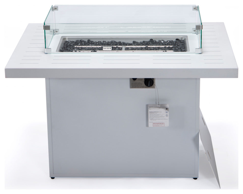 LeisureMod Chelsea Patio Aluminum Propane 44" Fire Pit Table, White