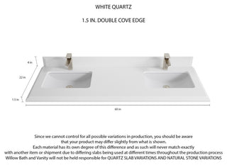 Boston 60 Double Bathroom Vanity in Navy Blue 2" White Quartz