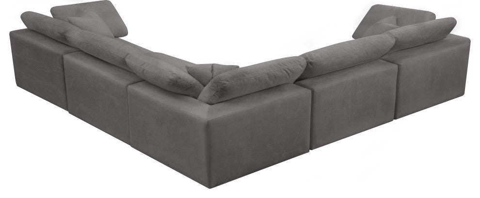 Cozy Velvet Upholstered Comfort L-Shaped Modular Sectional, Grey, 5-Piece: 2 Armless Chair, 3 Corner Chair