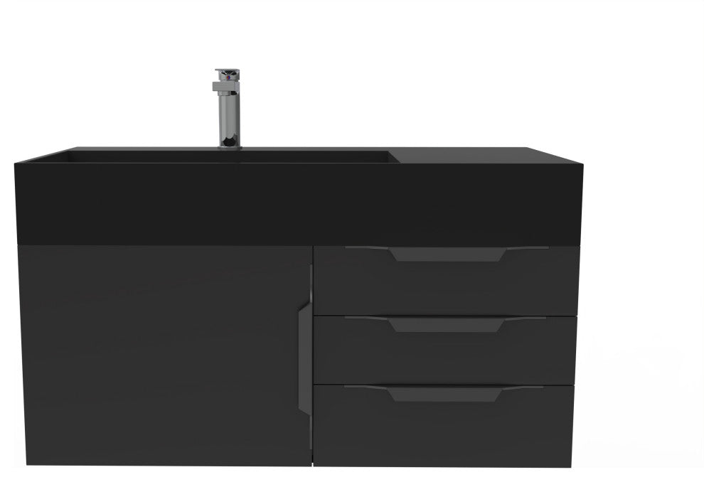 CastelloUSA Amazon 36" Wall Mount Vanity Set, Black, Black Top, Black Handles