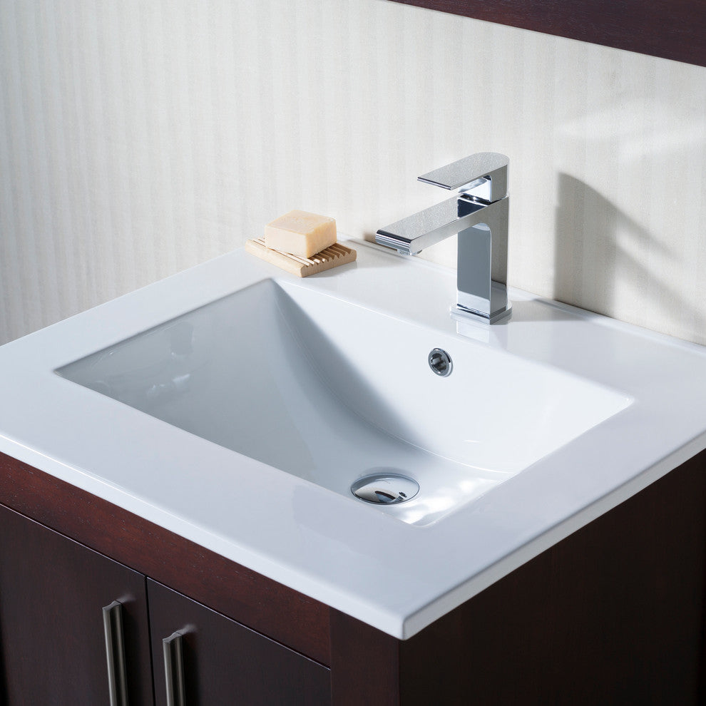 Vanity Parsons 25 with Porcelain Top, Dark Walnut