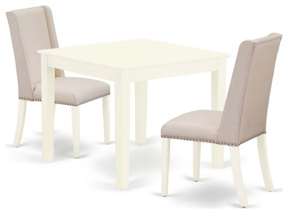 3Pc Dinette Set, Table, 2 Kitchen Chairs, Linen White