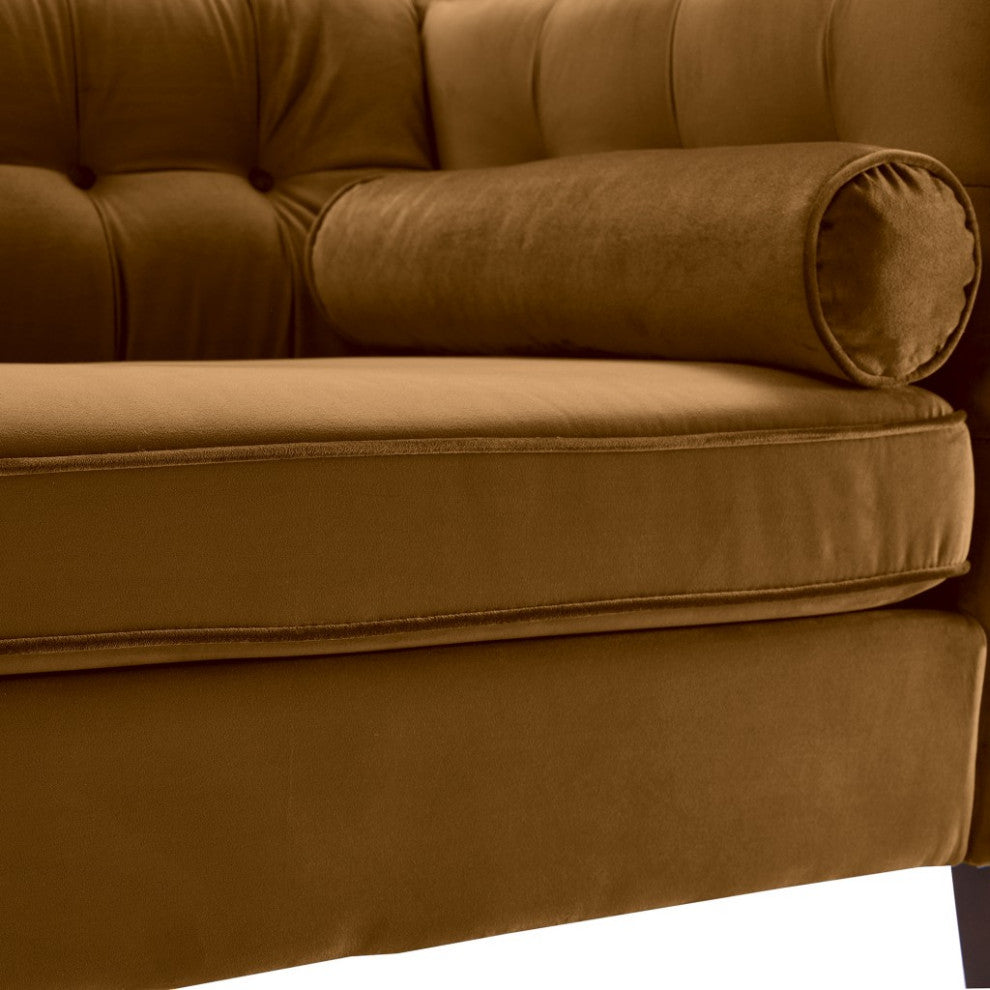 Ginger Velvet Upholstered Sofa With Bolster Pillows