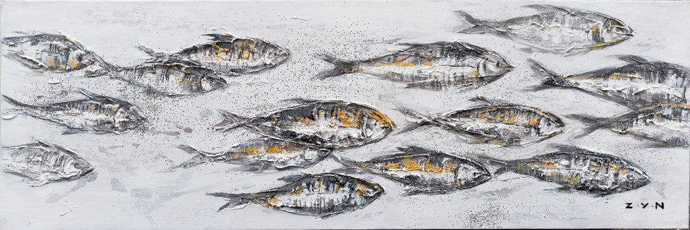 "Riding the Current I" Hand Painted Canvas Art, 20"x60"