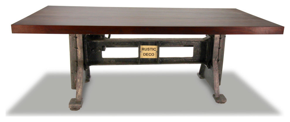 Craftsman Industrial Dining Table - Adjustable Height Iron Base - Mahogany Top