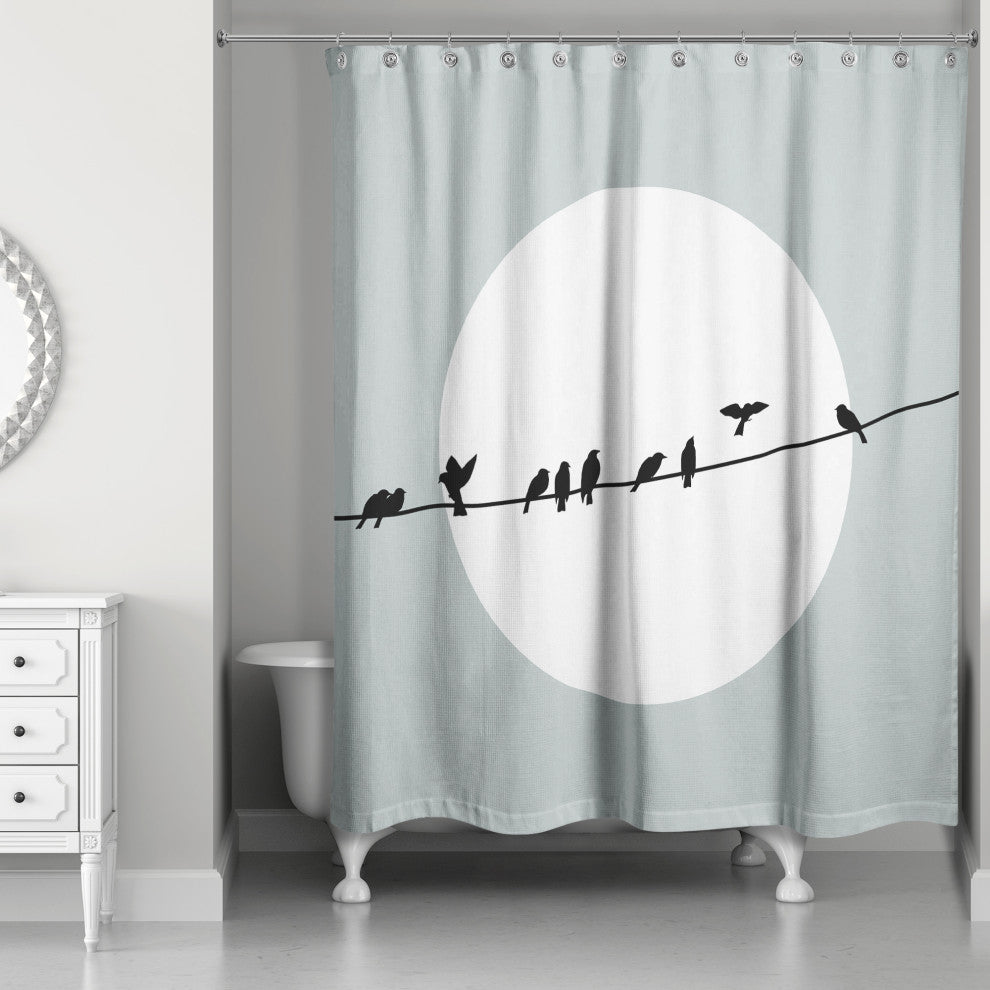 Soft Blue Birds on a Line 71x74 Shower Curtain