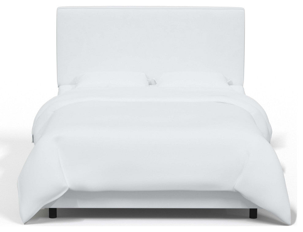 Square Upholstered Bed, Velvet White, Full