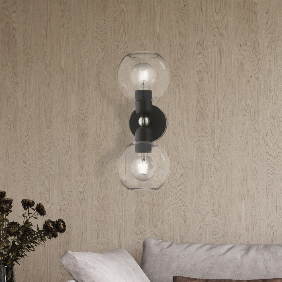 Downtown 2 Light Black With Brushed Nickel Accents Sphere Vanity Sconce
