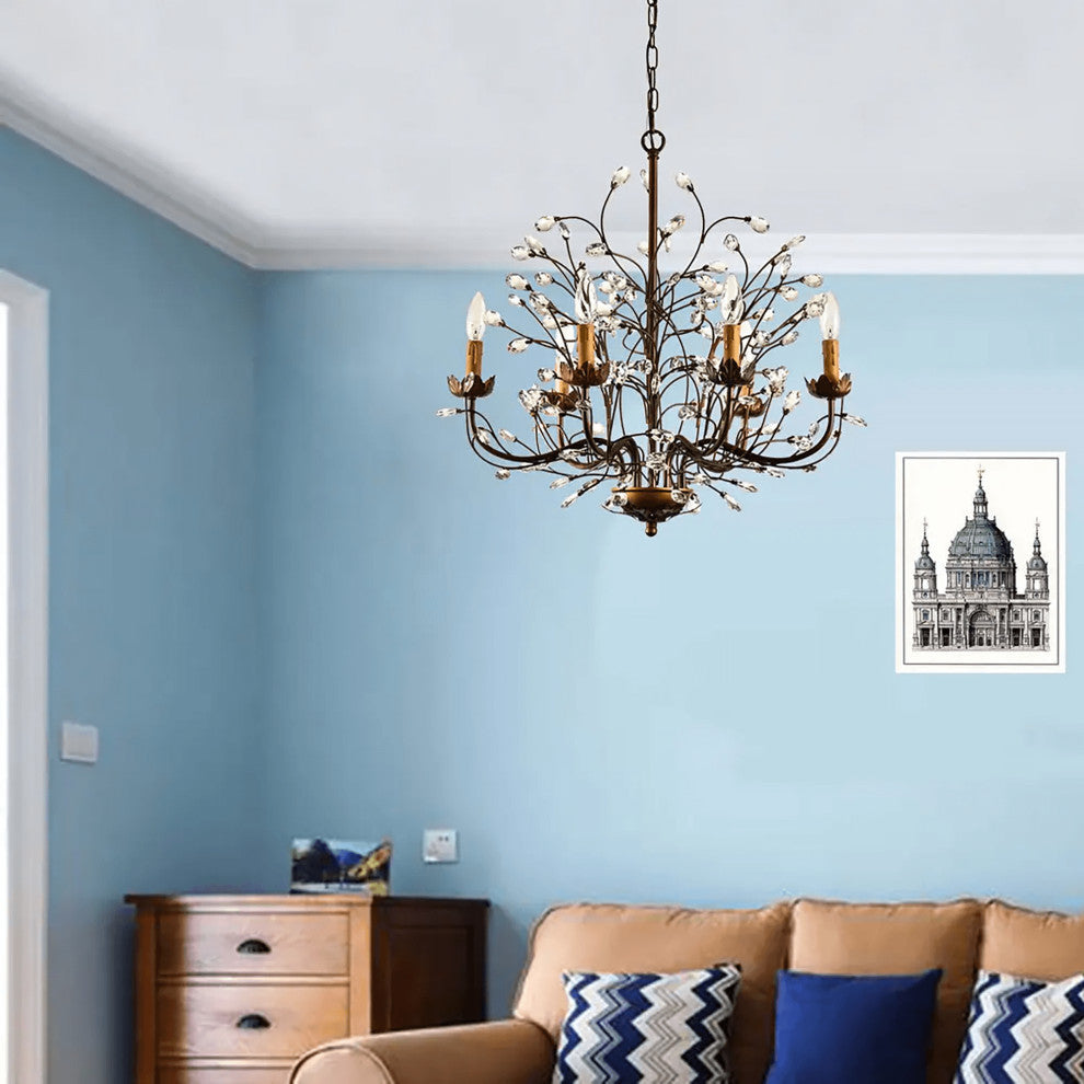 Silvia Antique Bronze 6-light Crystal and Iron Chandelier