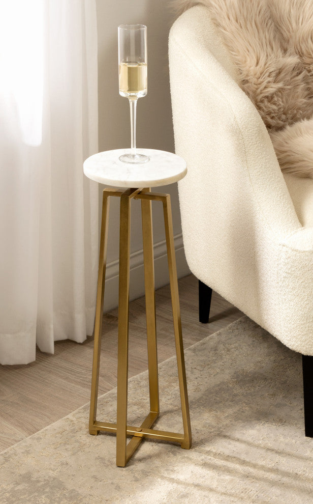 Zia Metal Drink Table, Marble/Gold 9x9x23
