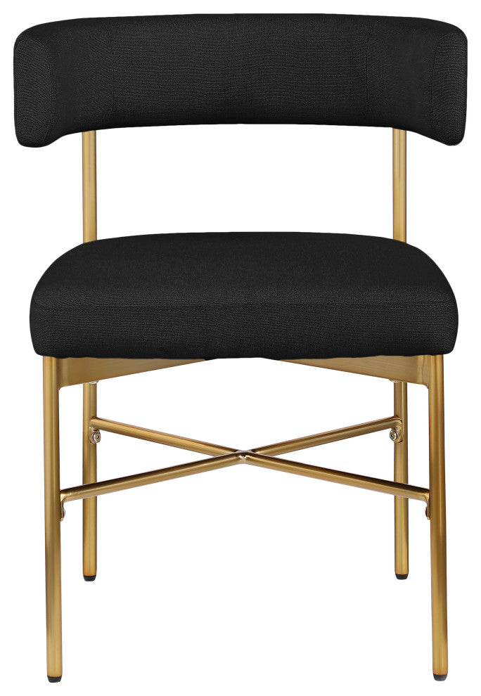 Rivage Durable Linen Textured Fabric Dining Chair, Set of 2, Black, Brushed Gold Finish