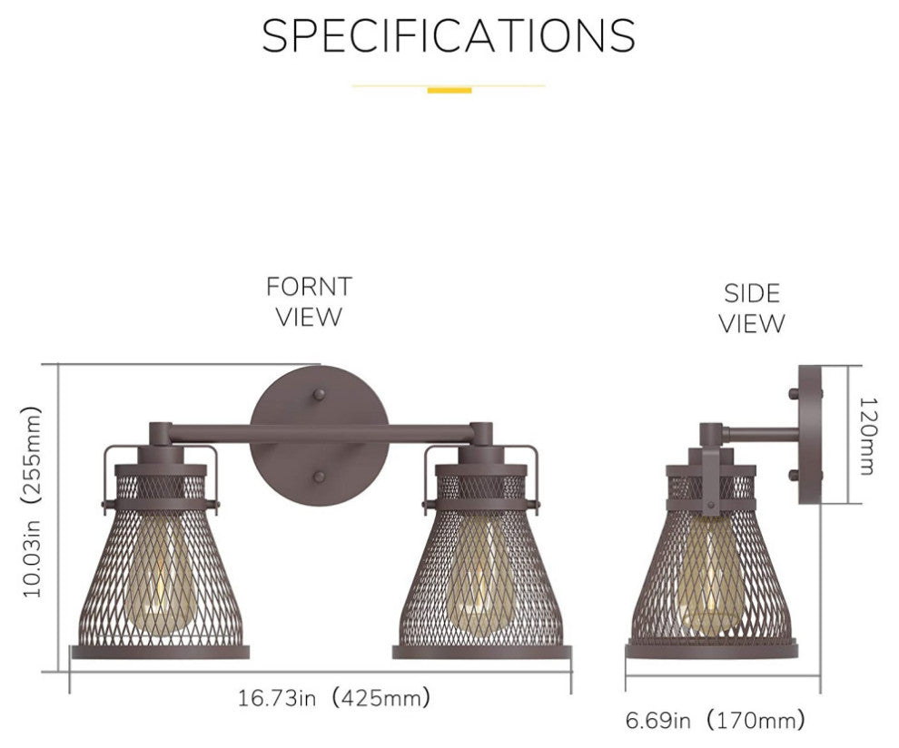 2 light farmhouse wall ight with bronze finish industrial mesh wall light