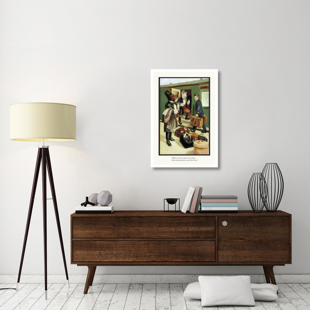 "Teddy Roosevelt's Bears: Teddy B and Teddy G Riding Trains" Paper Art, 26"x38"