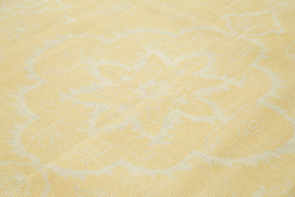 Rug N Carpet - Handwoven Oriental 8' 11" x 11' 11" Wool Yellow Oushak Rug