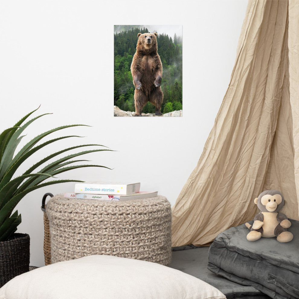 Big Standing Brown Bear On Mountain Top Loose Wall Art Print, 12" X 16"
