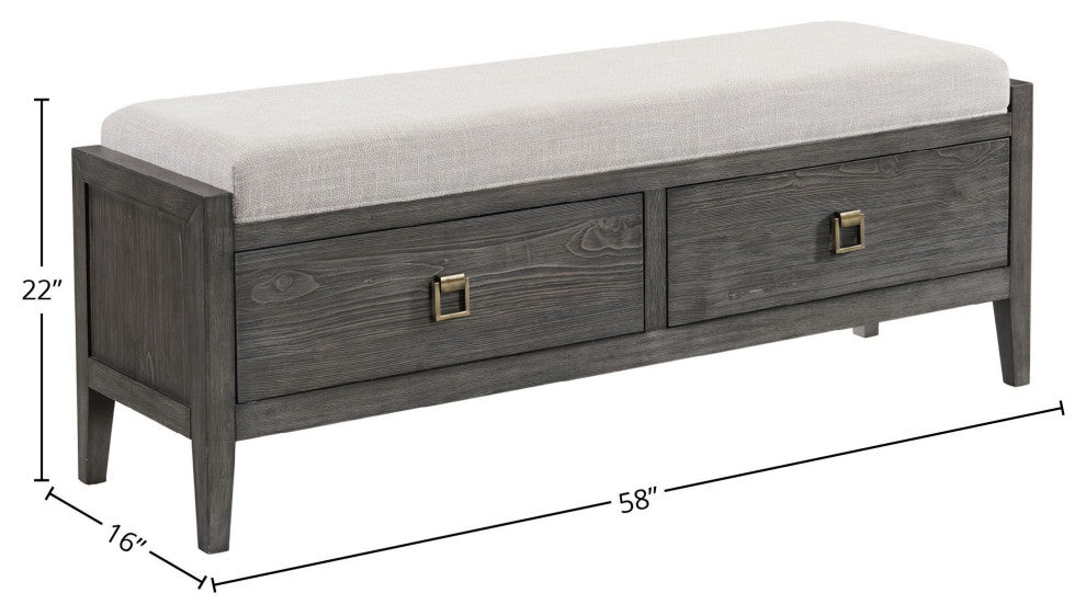 Portia 58" Wide Bedroom Storage Bench, Brushed Brindle