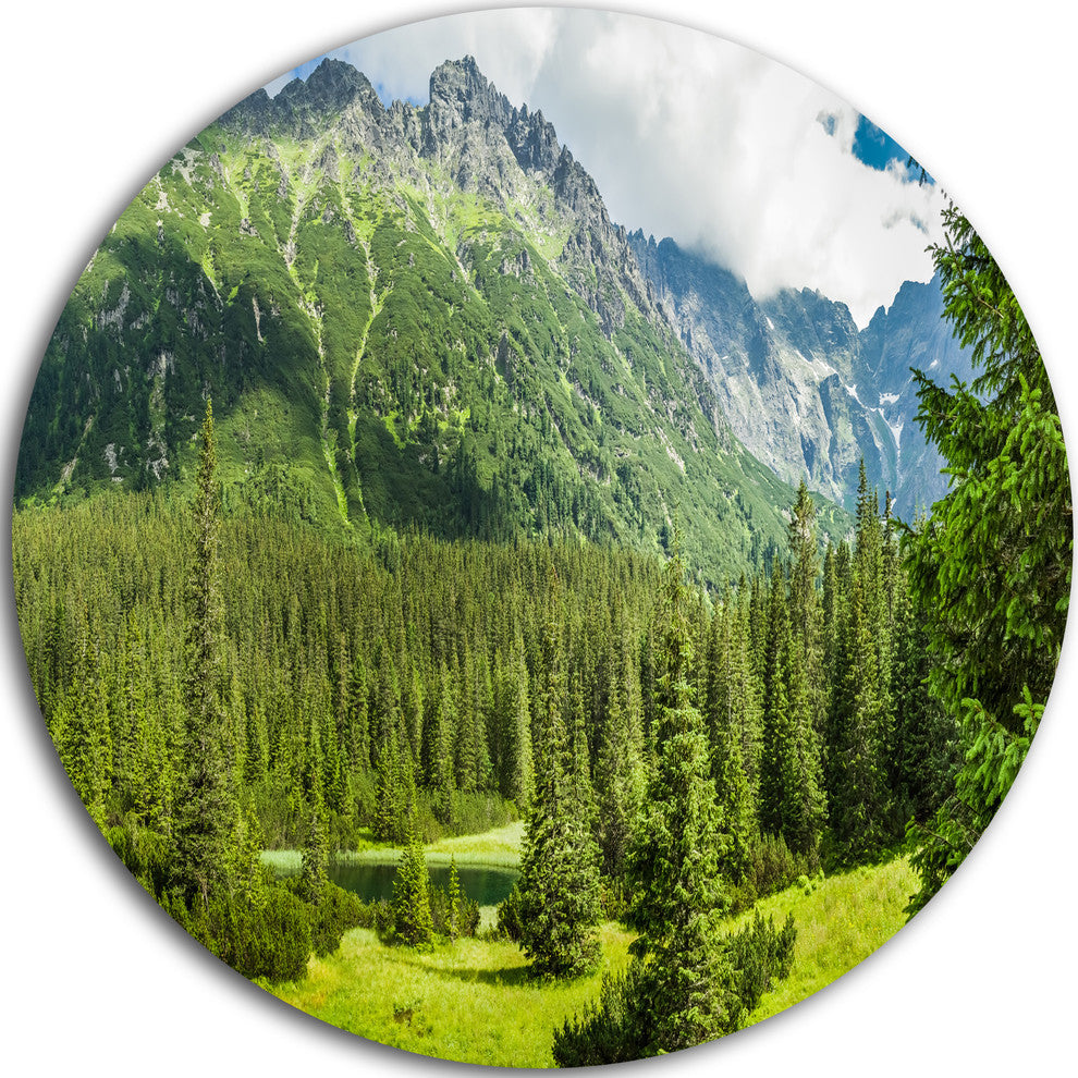 Green Small Lake Panoramic View, Landscape Disc Metal Artwork, 38"