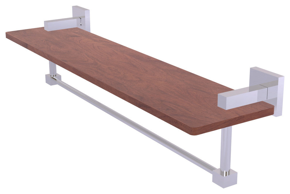 Montero 22" Solid Wood Shelf with Integrated Towel Bar, Polished Chrome