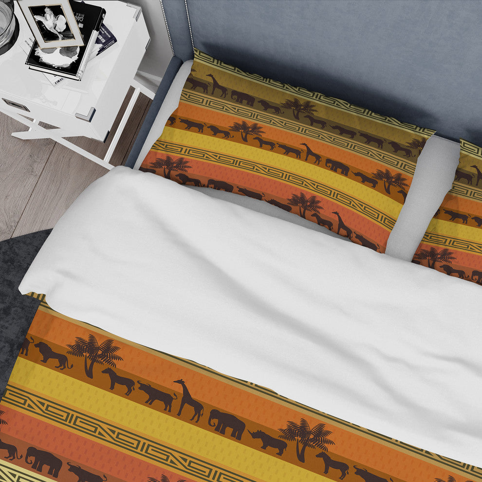African Wildlife With Pattern Tropical Duvet Cover Set, Queen