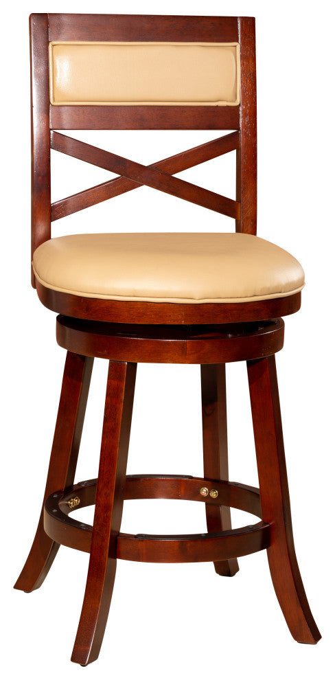 DTY Indoor Living Meeker X Back Swivel Stool, 24" Counter Stool, Cherry, Bone Leather