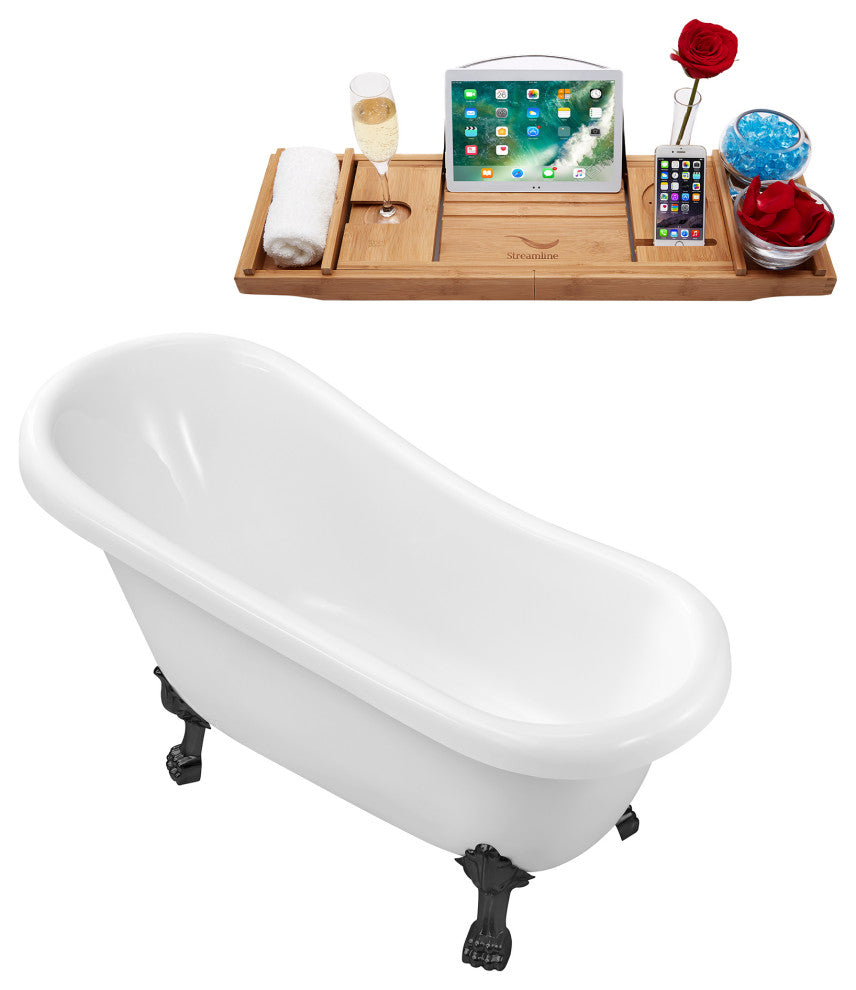 61" Streamline N480BL-IN-GLD Soaking Clawfoot Tub and Tray With Internal Drain