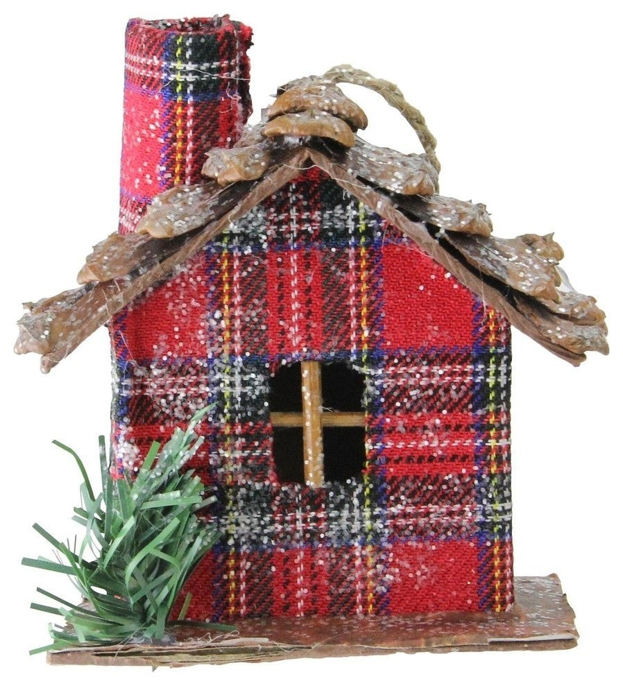4.25" Red Plaid Country Cabin Christmas Ornament