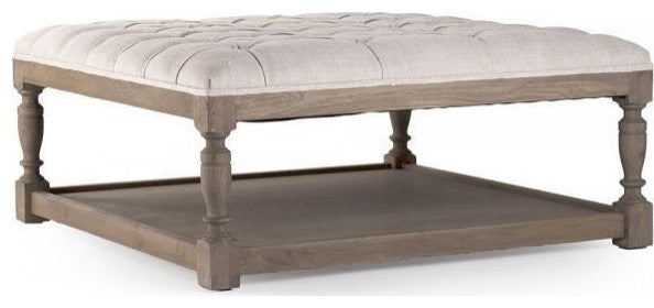 Traditional Linen And Oak Ottoman