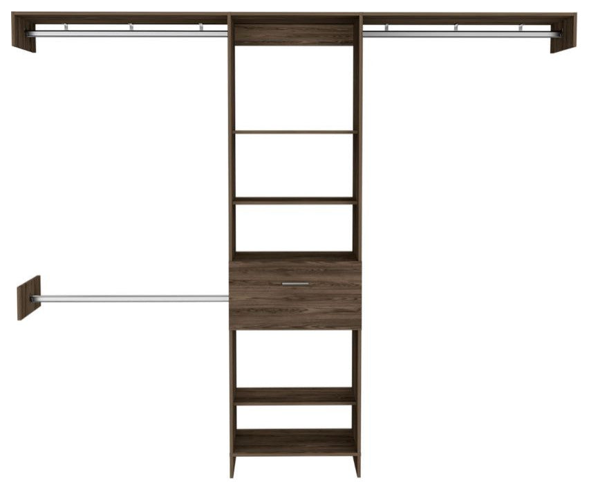 DEPOT E-SHOP Brisk 250 Closet System, 5 Shelves, 1 Drawer, Dark Walnut