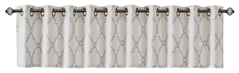 Madison Park Saratoga Fretwork Print Grommet Top Window Valance, Ivory