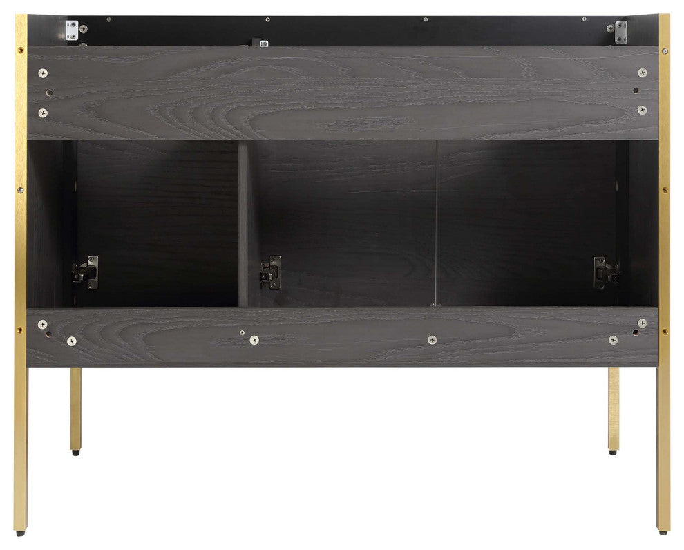 Oakville Bath Vanity, Ceramic Sink, Black Coal Oak, 42 Inch, Satin Brass Hardwar