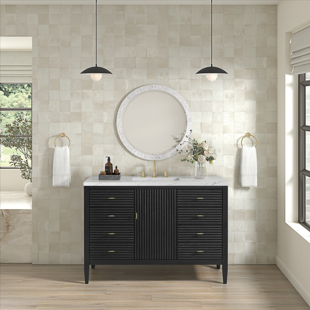 Myrrin 48" Vanity, Carbon Oak, 3 CM Ethereal Noctis Top