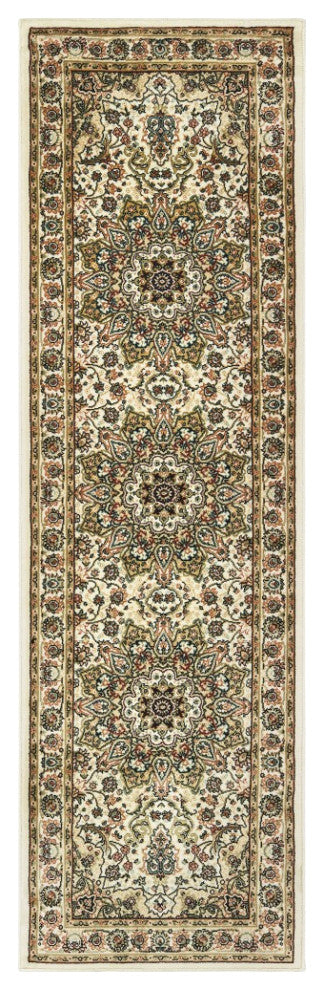 8' Ivory Beige Machine Woven Oriental Indoor Runner Rug