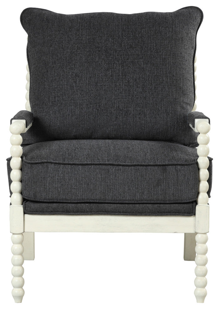 Hanako Transitional Accent Chair with Cushioned Wooden Arms, Charcoal/Off White