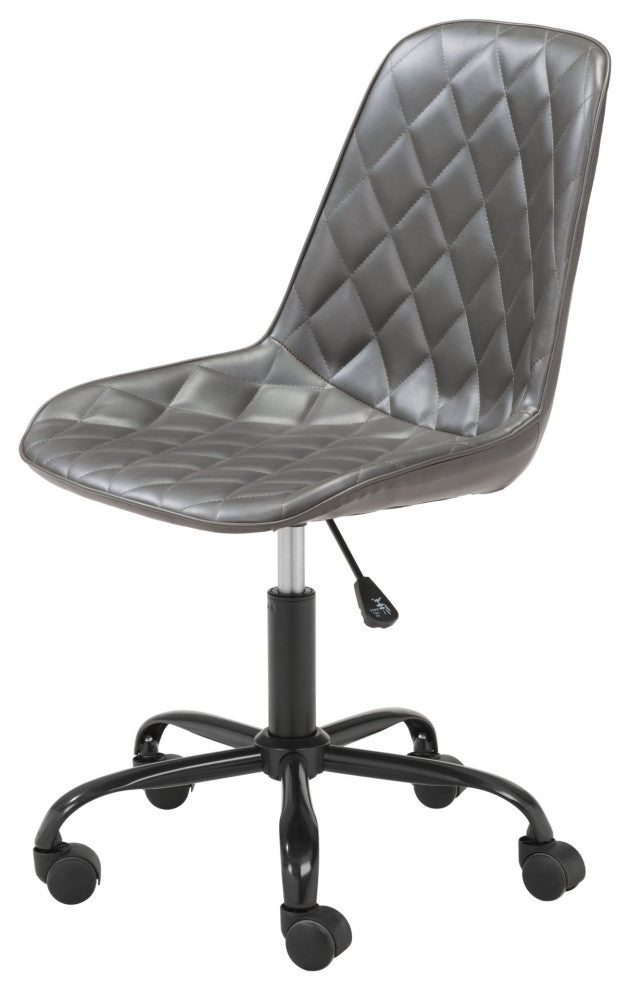 Computer Chair, Faux Vinyl Leather, Steel, Gray, Black, Business Office
