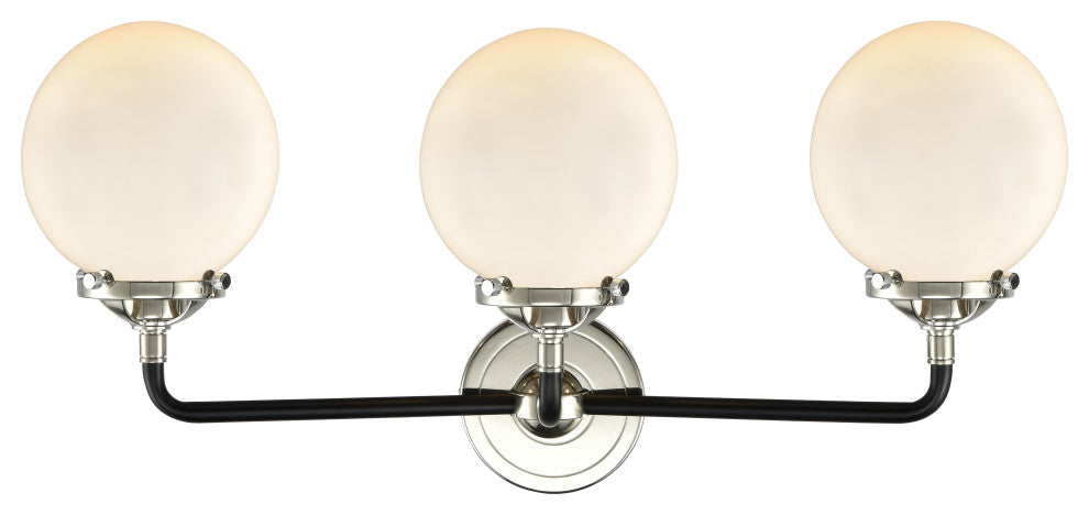 3-Light Beacon 24" Sconce, Black Polished Nickel, Glass: Gloss White