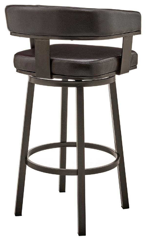 Benzara BM271146 Swivel Counter Barstool, Curved Open Back/Metal Legs, Brown